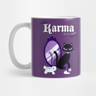 karma is a cat purple Mug